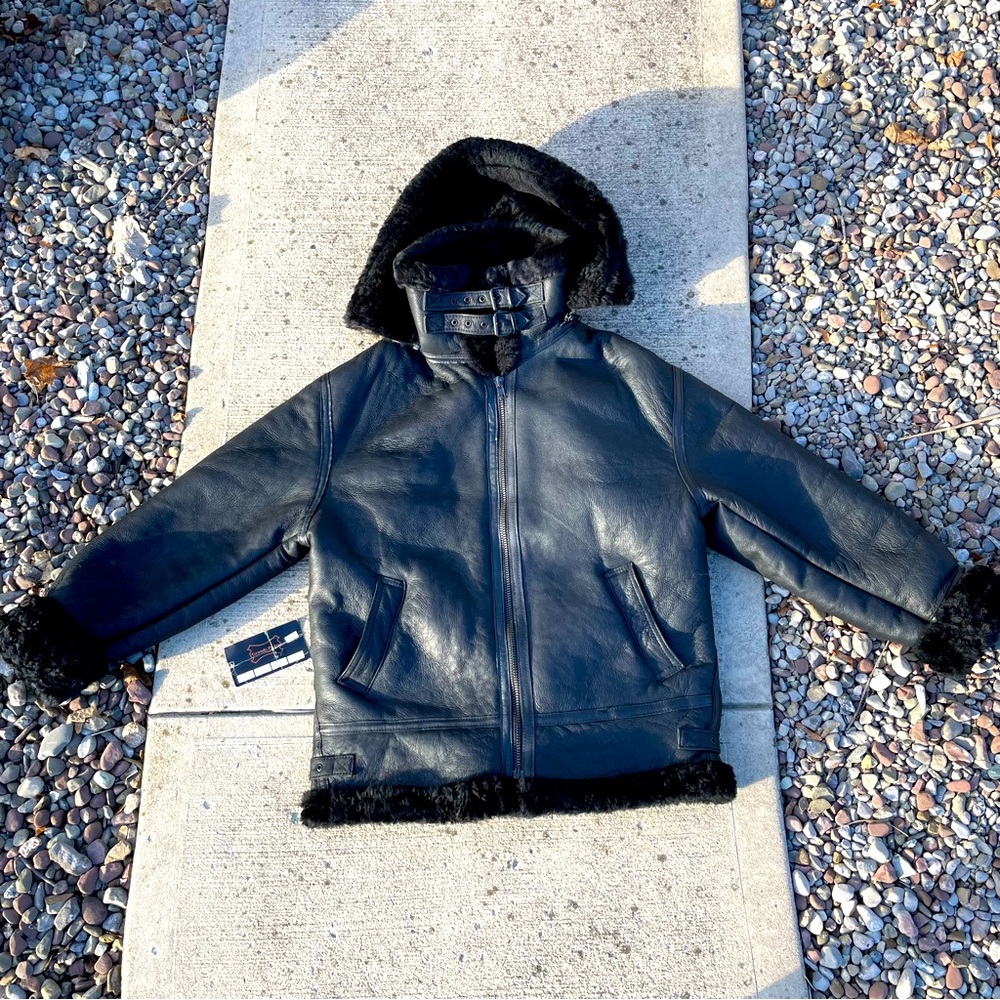 Grande Pieles NWT Vintage Deadstock Real Shearling Leather Jacket Black